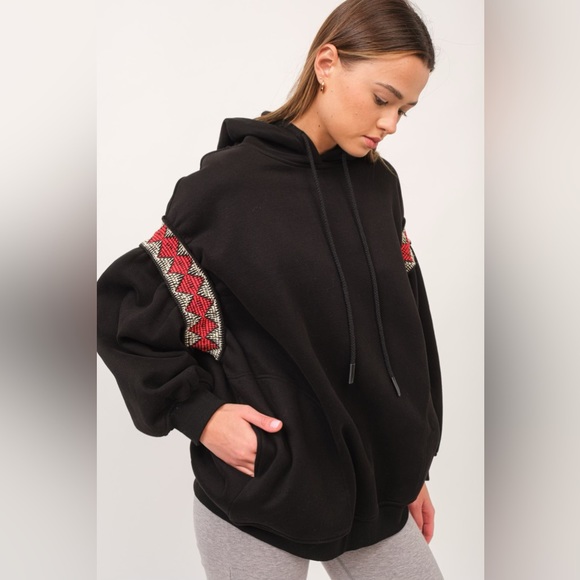 The GREii brand Black Relaxed Fit Hoodie with Trim Details Hoodie - Picture 4 of 4